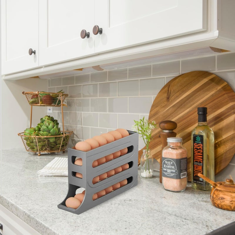 MAYLESS EGG HOLDER FOR FRIDGE, Auto Rolling Fridge Egg Organizer, Egg Rack For Refrigerator. (Grey) - Image 2